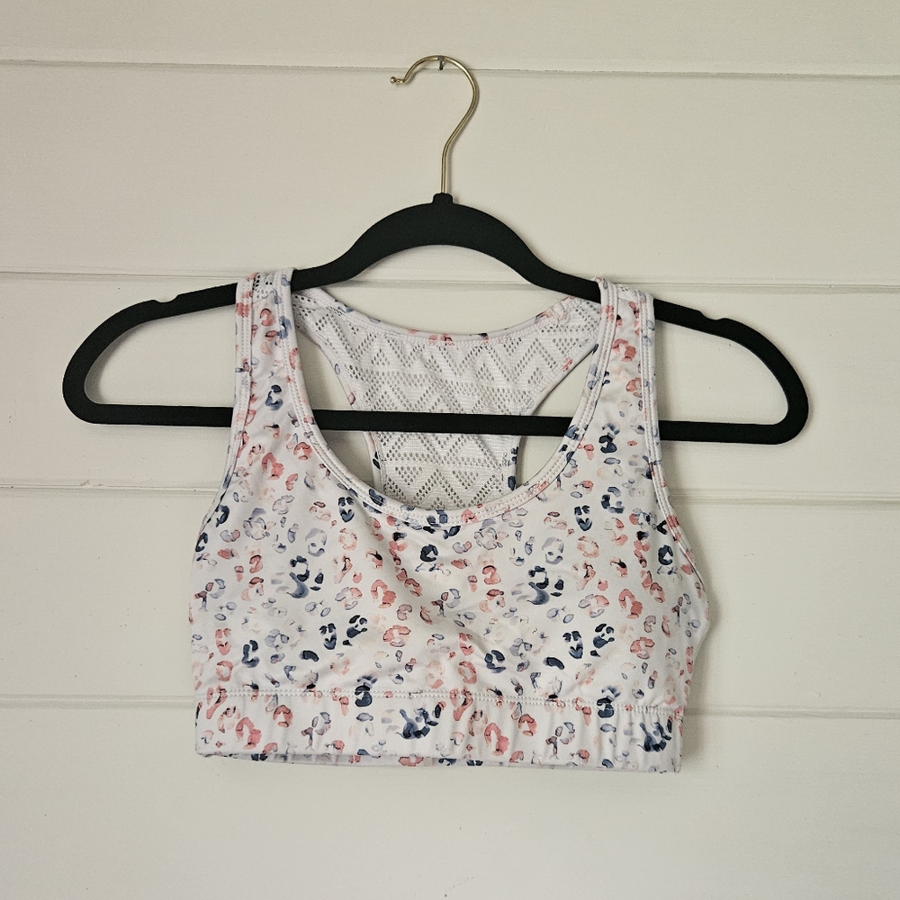 NWOT ZYIA White and Blue Printed Light & Tight Sports Bra (S)